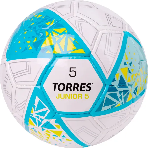 Мяч футб. TORRES Junior-5, F323805, р.5,глянц.ПУ,4 сл,32 п, руч.сш,бел-бирюзовый за 2&nbsp;070.60 ₽ в Казани