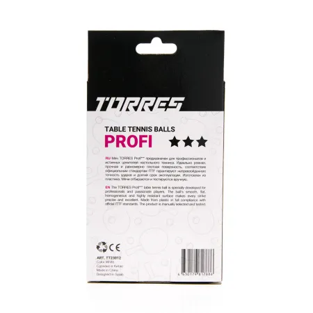 Мяч для наст. тенниса TORRES Profi 3*, TT23012, диам. 40+мм, упак. 6 шт, белый за 338.30 ₽ купить в Казани