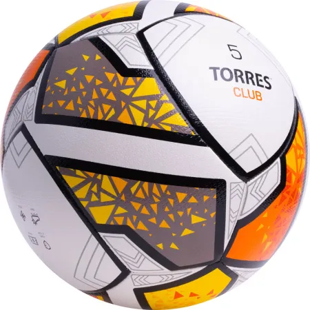 Мяч футб. TORRES Club, F323965, р.5, 10 пан., ПУ, гибрид. сшив, бел-оранж-желт за 2&nbsp;225.30 ₽ купить в Казани